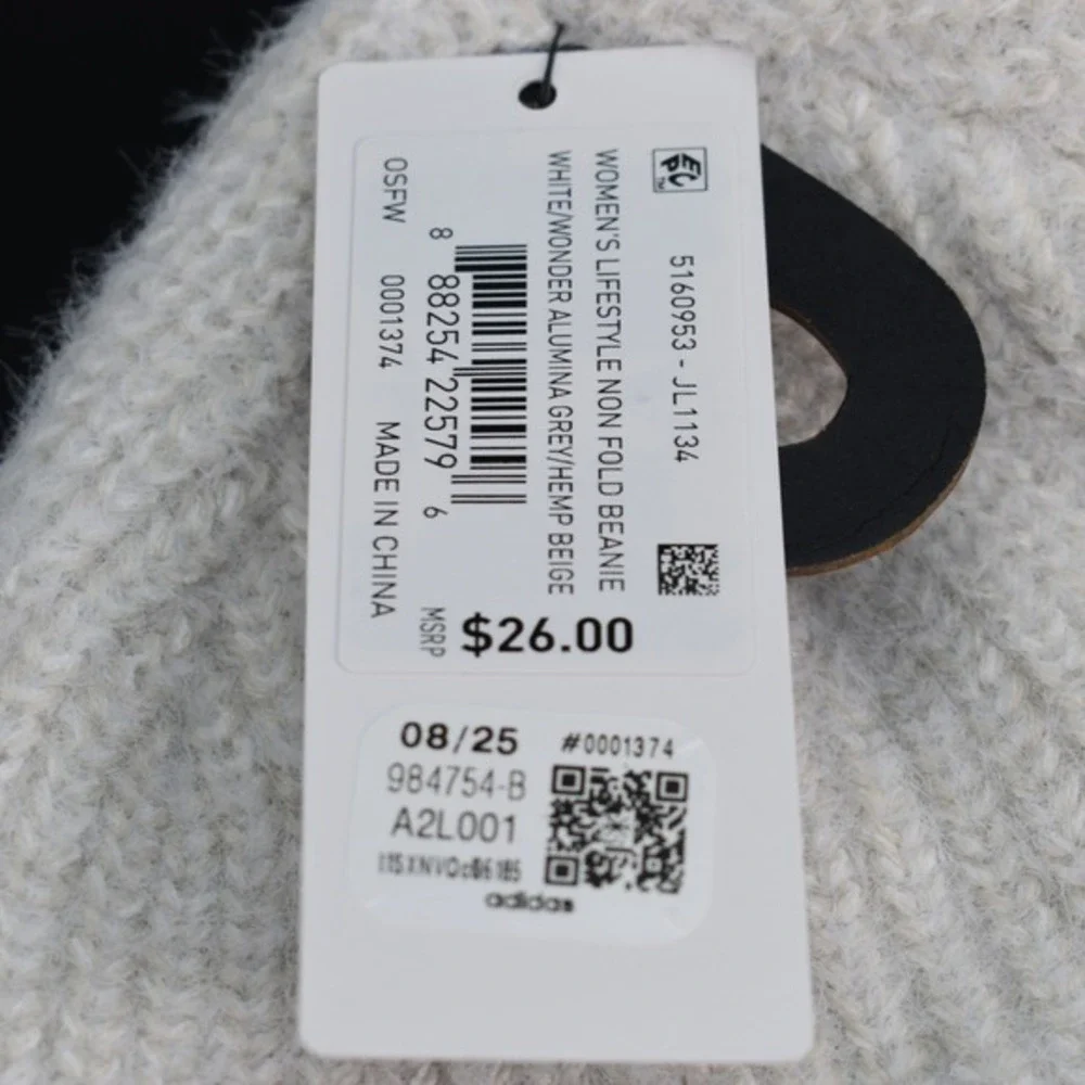 Adidas Women's Lifestyle Non Fold Beanie Knit Hat Cap Beige/White JL1134 NEW
